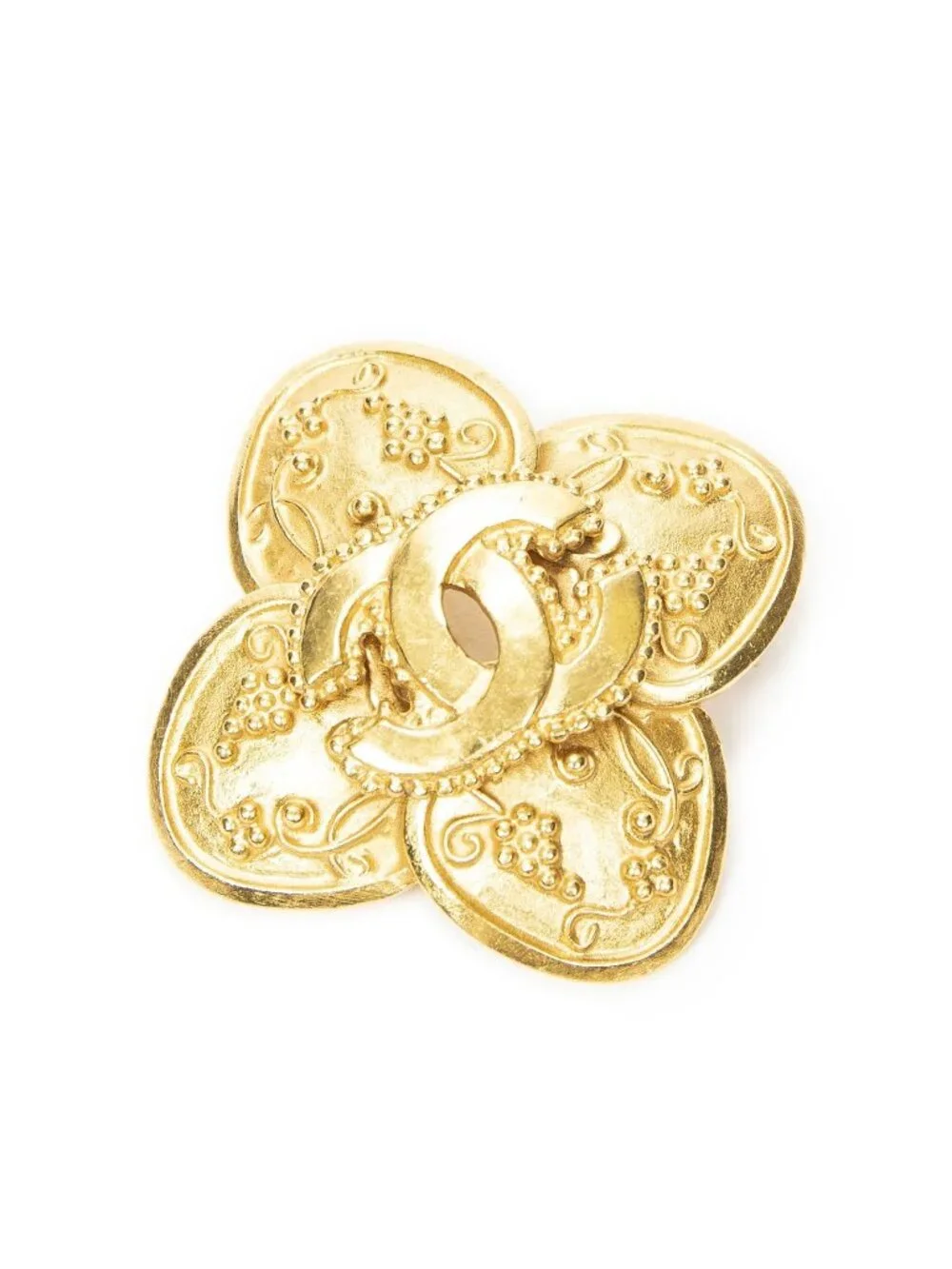 Chanel CC Clover Brooch Gold Plated